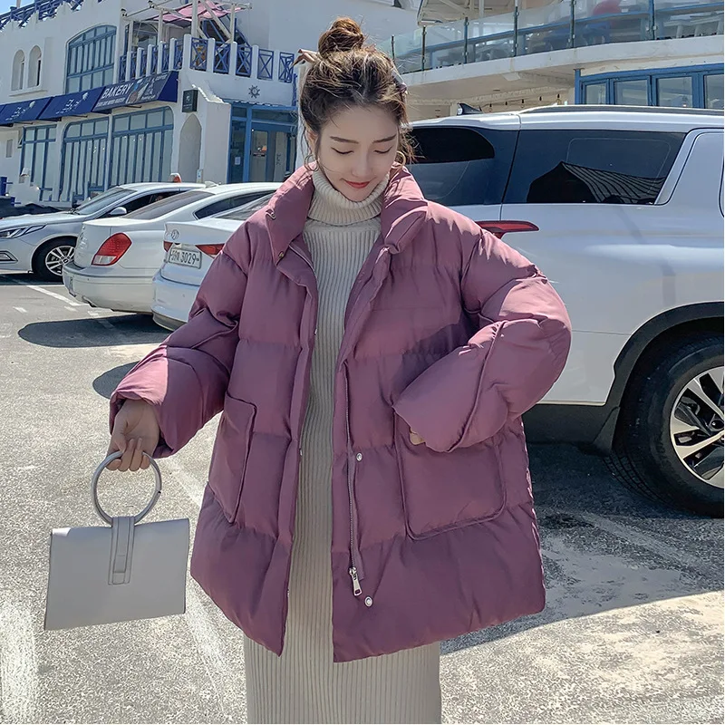 

Photo Shoot 2019 Winter New Style Korean-style Loose-Fit Five-Color Short-height Casual Zipper Stand Collar Cotton Overcoat Wome