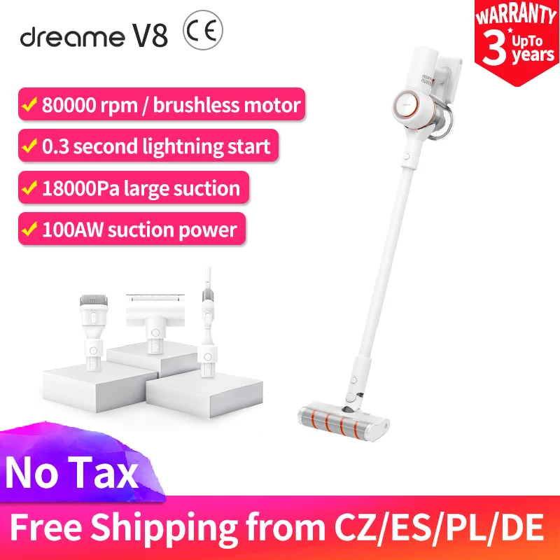 Пылесос Xiaomi Dreame V8, 350 Вт, 18000 па, Мощное всасывание, портативная беспроводная ручка, пылесборник для дома и автомобиля