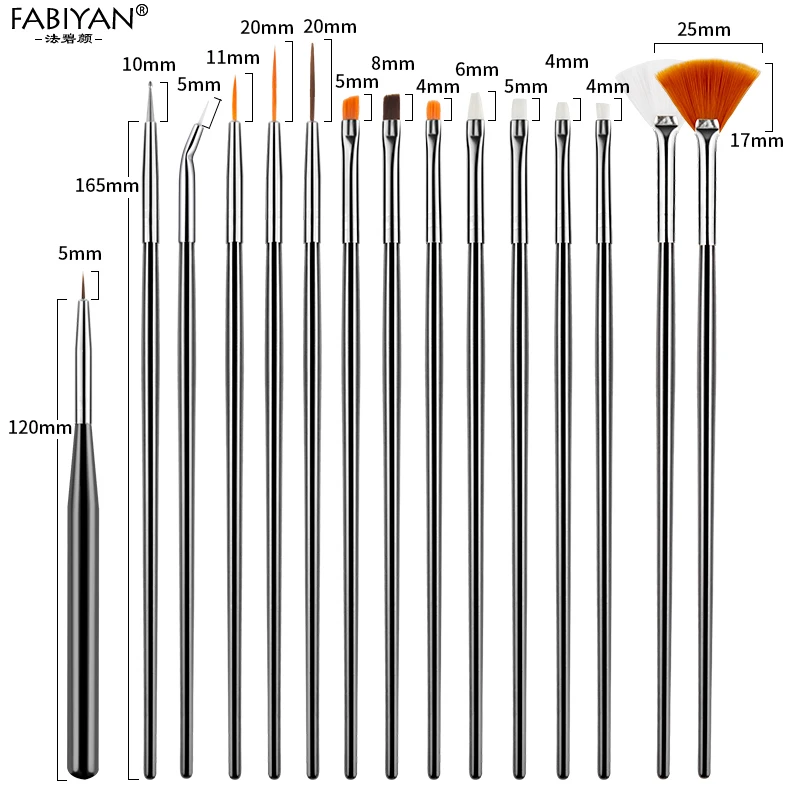 15 шт./компл. ногтей кисть для рисования Рисование вентилятор плоский строитель нажмите с силой так дизайн ручки-моментальный эффект! УФ гель акриловые Советы Гель лак Инструменты для маникюра - Цвет: Черный
