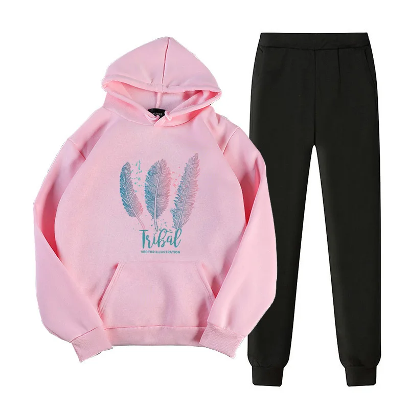 

4246 Korean-style Fashion WOMEN'S Suit 2019 Winter Students Brushed And Thick Hoodie Two WOMEN'S Suit