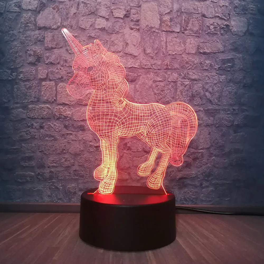 Black base 5 Прямая лампа Единорог ночник Lampara лампа в форме животного украшение стола 3D иллюзия многоцветная изменение ребенка подарок на день рождения - Испускаемый цвет: Black base 5