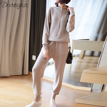 

Autumn Winter Female Sweater Trousers 2 Piece Set Women Two Piece Set O-neck Long Sleeve Knitted Pullover Tops & Pencil pant Set