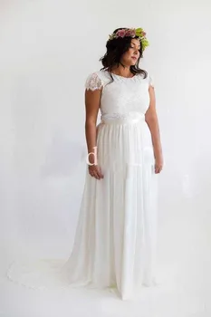

Lace And Chiffon Wedding For Plus Size vestidos novia Boho Court Train Beach Long robe de mariee noire Bridesmaid Dresses