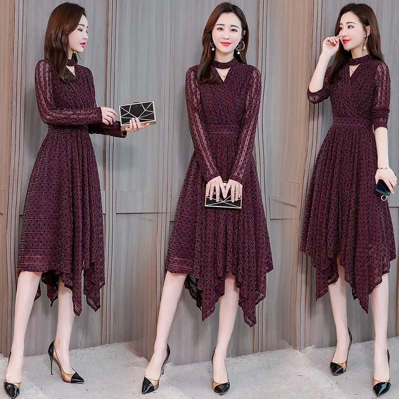 

Fashion Butterfly Hem Long-Style Irregular Hem Korean-style 2019 Spring Dress