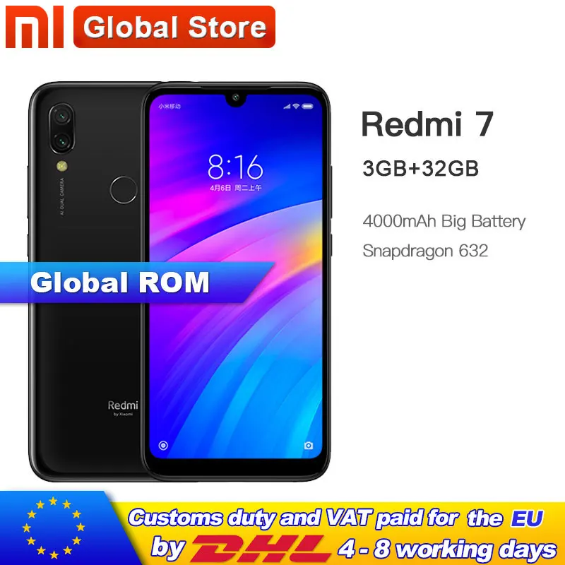 Xiaomi Redmi 7 32 ГБ 3 смартфон Qualcomm Snapdragon 632 Восьмиядерный мобильный телефон 4000 мАч 12 МП 6