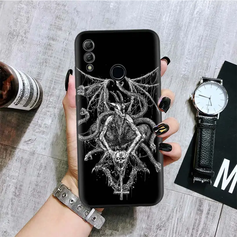 Рогатый сатаны черный чехол для телефона Huawei Y9 Y5 Y6 Y7 2019 Honor 10 9 Lite 9X 8X 8S 8A