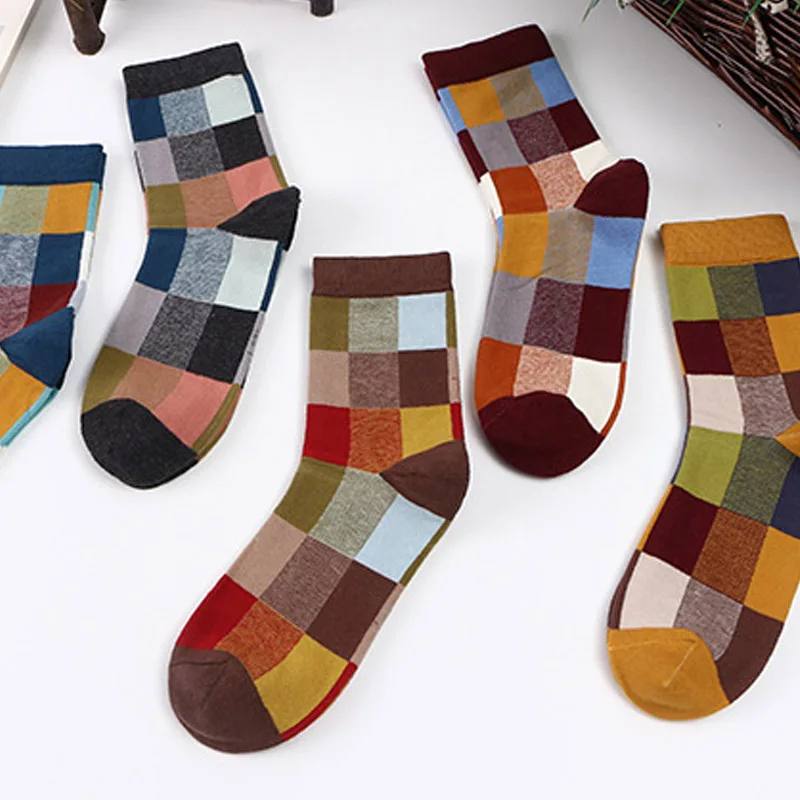 5 пар/партия, удобные мужские носки из чесаного хлопка, Модные Цветные мужские мягкие Компрессионные носки, размер 39-45
