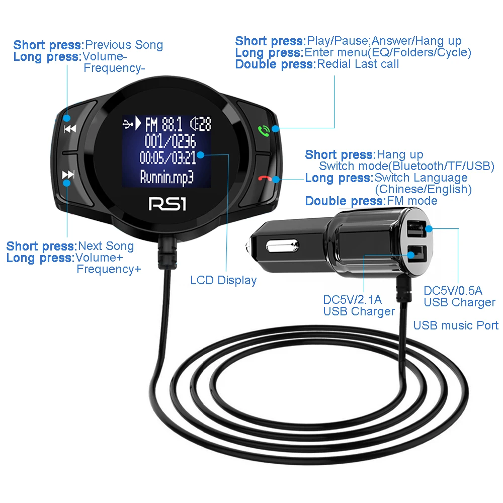 JINSERTA Bluetooth fm передатчик Автомобильный MP3 плеер FM модулятор Handsfree Dual USB 2.1A быстрое