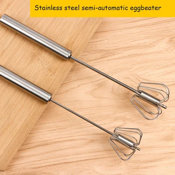

Home Kitchen Tools Semi-automatic Eggbeater Manual Self Turning Stainless Steel Whisk Hand Mixer Self Turning