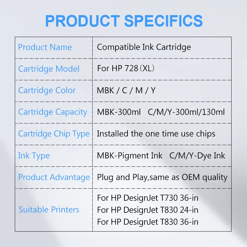 第三者ブランド] hp 728 HP728互換インクカートリッジフルインクF9J68A F9J67A hp designjet T730 T830  4色セット AliExpress