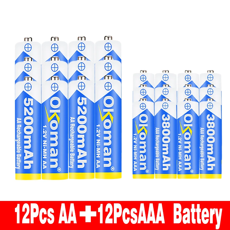 1,2 v Ni-MH 5200mAh AA Аккумуляторная батарея перезаряжаемая и AAA 3800mAh аккумуляторная батарея для фонарей, пультов дистанционного управления, батарейка для игрушек