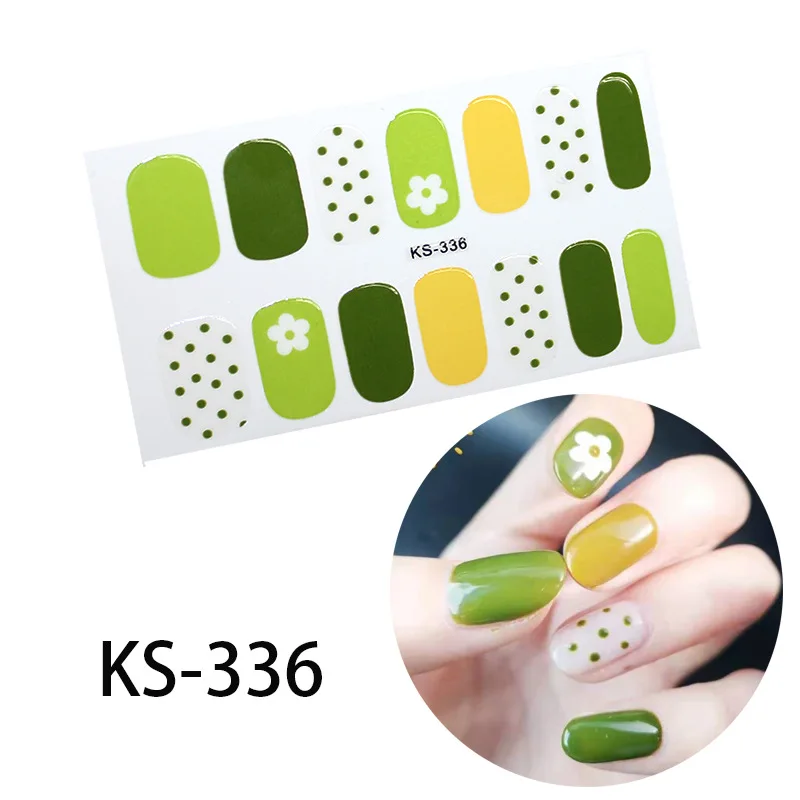 KS-336 14tips/лист полное покрытие для ногтей наклейки-лак полоски однотонный нейл-арта волновой точки Дизайн Блеск порошок маникюрные Типсы - Цвет: KS-336