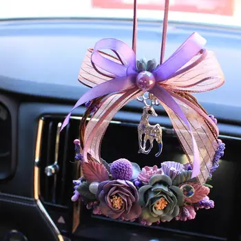 

Lucky Deer Charm Car Pendant Rose Flower Car Rear View Mirror Hanging Decoration Car Ornaments Auto Interior Trim Weding Gifts