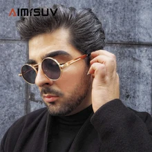 AIMISUV металлические стимпанк Солнцезащитные очки мужские модные круглые очки фирменный Дизайн Винтажные Солнцезащитные очки высокое качество UV400 Готический стиль