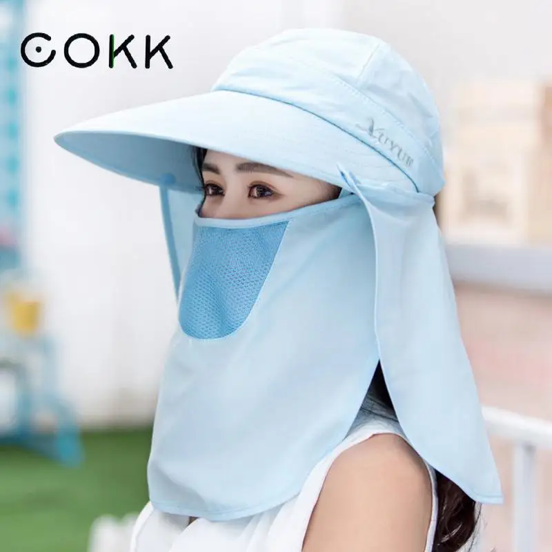 

COKK Sun Hats For Women Outdoor Summer Hat Female Korean Big Brim Cover Face Cycling Beach Hat Windproof Uv Protect Ladies Hats