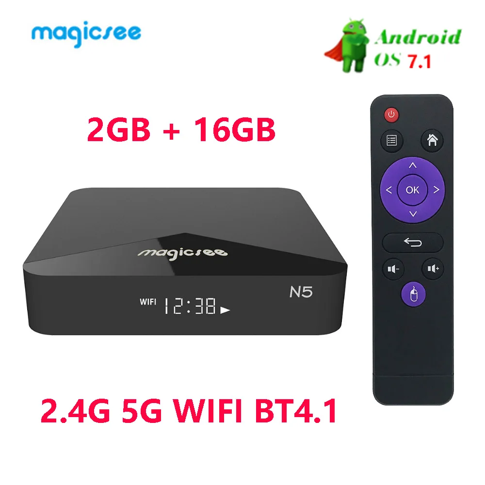 N5 2.4G5G WIFI BT4.1 Magicsee N5 android 7,1 smart tv box Amlogic S905X четырехъядерный 2 ГБ 16 ГБ android box 2,4G+ 5G Wifi BT4.1 телеприставка 4k медиаплеер - Цвет: N5 2.4G5G WIFI BT4.1