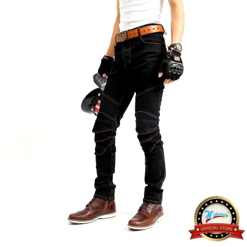 Классические мотоциклетные джинсы с защитой от падения, тонкие джинсовые штаны для велоспорта, гонок, мотокросса, внедорожных хоккейных штанов с протектором