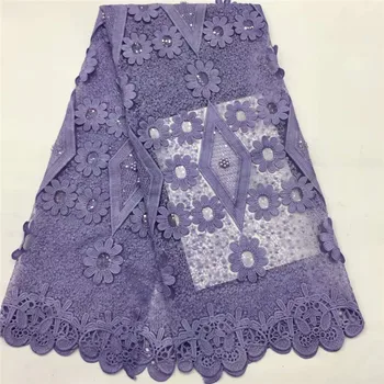 

African Beaded 3D Tulle Lace Fabric Purple African French sequins Lace Fabric High Quality Nigerian Embroidery Tulle French Lace