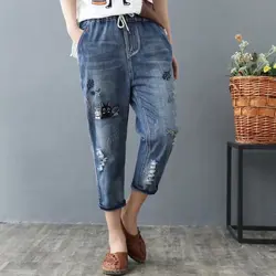 Большие размеры 3XL, красивые джинсы с вышивкой кота, женские модные брюки