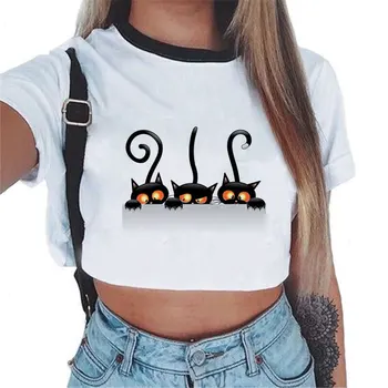 

2020 Cat Print Women T Shirt Casual Short Sleeve Tshirt Female O-neck Loose Women T-shirt Tops Tee Shirt