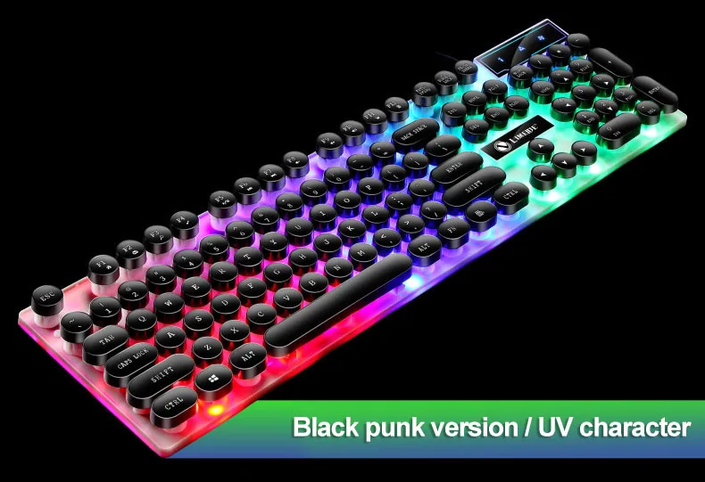 Teclado mecánico Punk con cable para videojuegos, periférico Retro retroiluminado con botón flotante, color blanco y negro, para PC y portátil, 104 teclas - Imagen 5