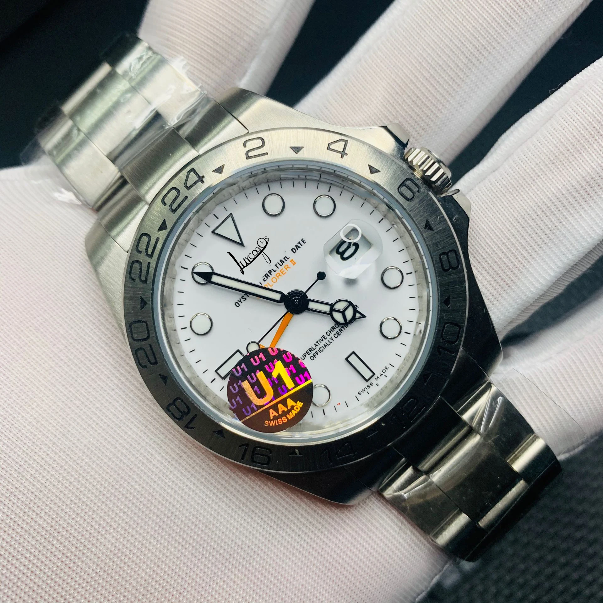 

Wholesale Men's Watch EXP Gmt White Dial Men's Date Sports Watch Men's Watch Stainless Steel Folding Clasp