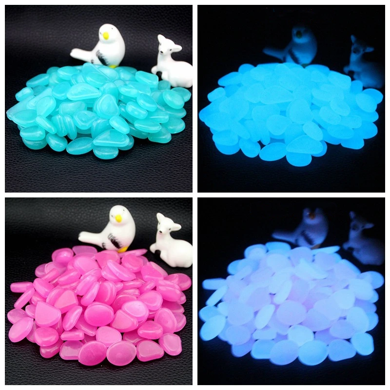 20Pcs Garden Luminous Glowing Stone Pebble Glow Dark Garden Stones Rocks for Walkways Path Fish Tank Decor 10 Colors