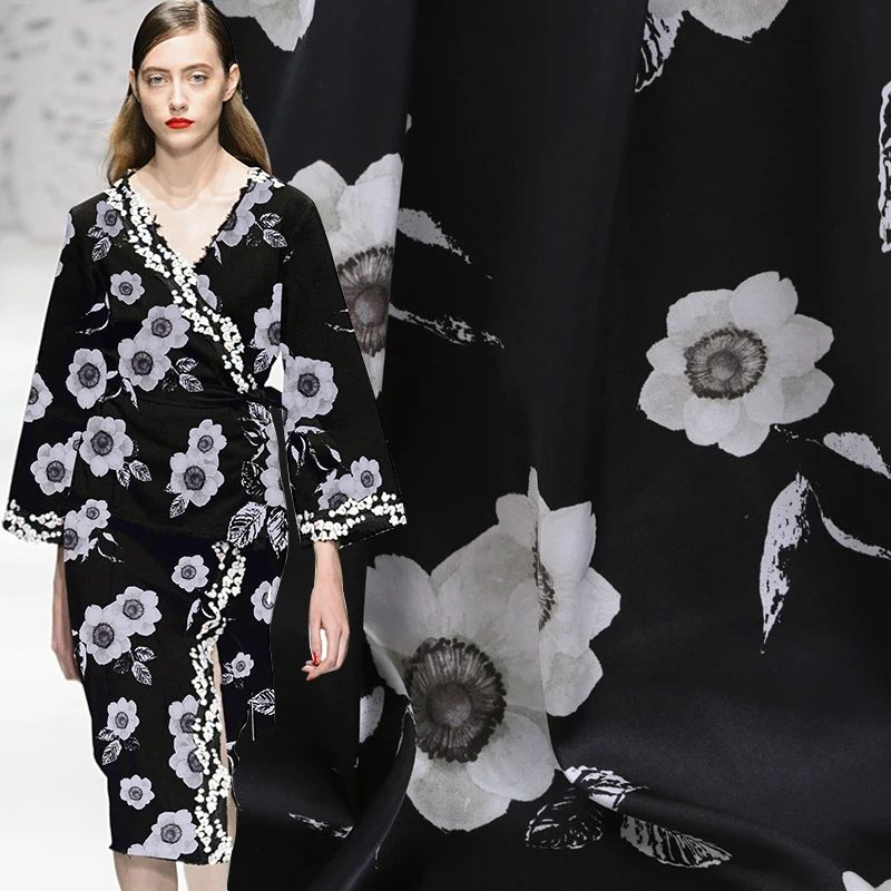 

108cm wide silk stretch satin fabric meter 19mm gardenia printed silk fabric satin stretch spandex fabric wholesale silk cloth