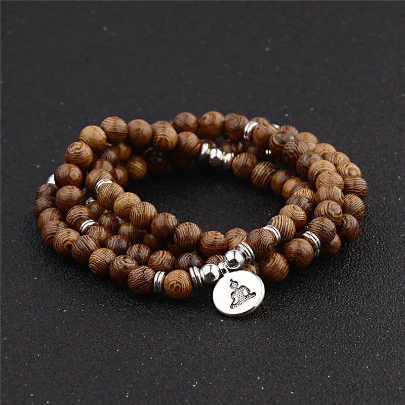 

Wood Beads OM Lotus Bracelet Tibetan Buddhist Mala Buddha Charm Bracelet Yoga Rosary Necklace Wooden For Women Men Jewelry