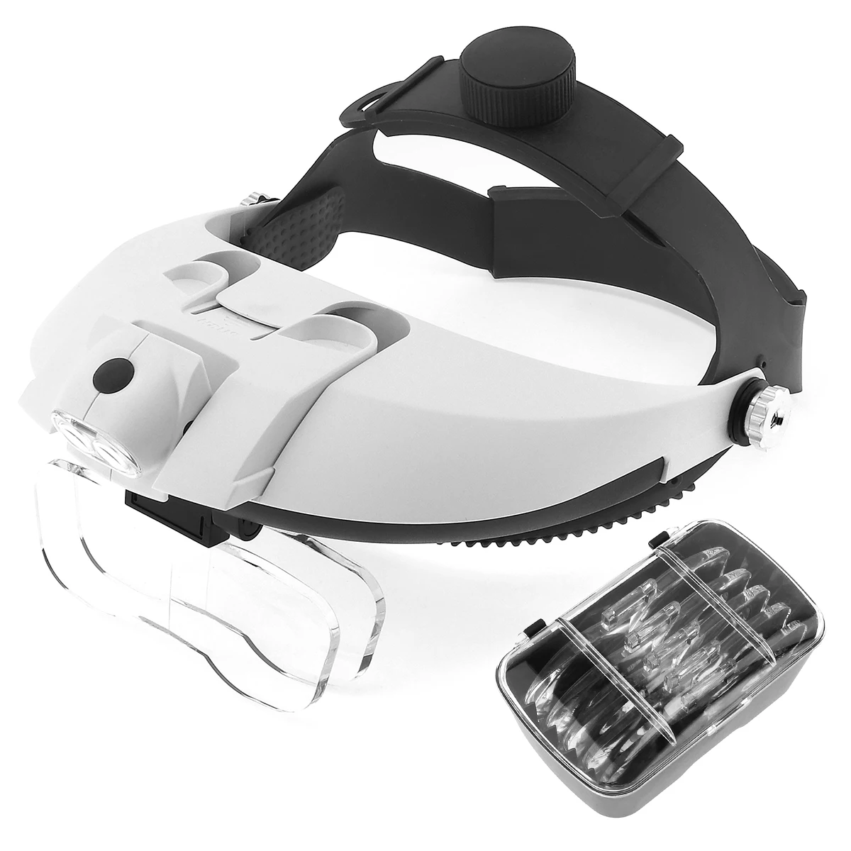

81001-H Wearing Style Magnifier Adjustable Magnifying Glass Tool with 5 Optical Lens and LED Light for Jewelry Repair/Reading