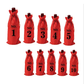 

10Pc Christmas Red Wine Bottle Covers Bag Linen Holiday Santa Claus Champagne Bottle Cover Christmas Decorations For Home