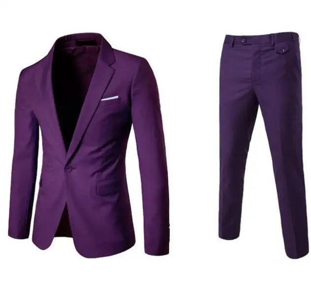 Куртки+ жилет+ брюки) мужской свадебный костюм мужские приталеные блейзеры костюмы мужские костюмы деловые торжественные вечерние Большие размеры S-6XL - Цвет: 2pcs purple