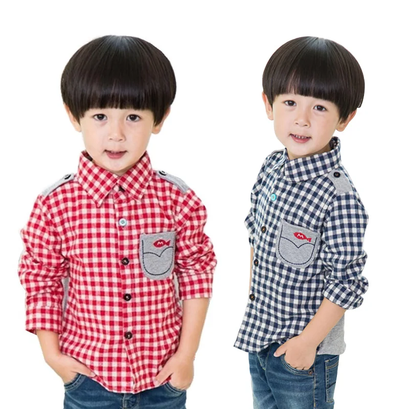 Детские рубашки для маленьких мальчиков Модная классическая Повседневная одежда в клетку для мальчиков на весну и осень рубашка в клетку с отложным воротником для детей от 2 до 6 лет