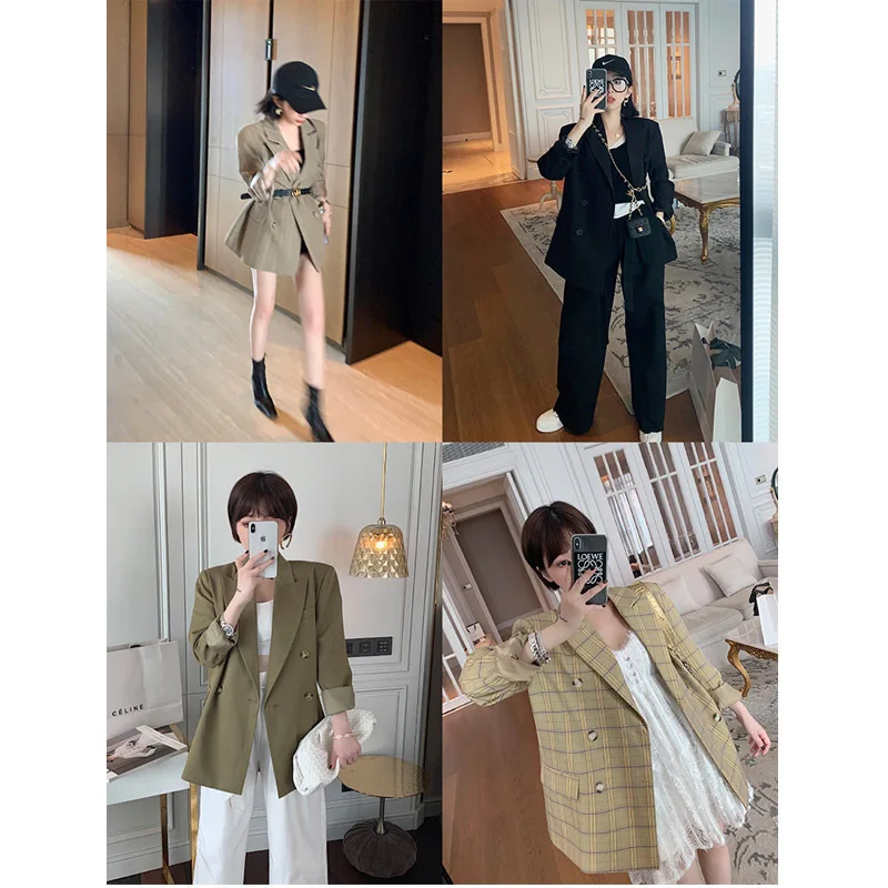 

Online Celebrity 2019 Autumn New Style Korean-style Thin Plaid Suit British-Style Small Suit Coat Women's