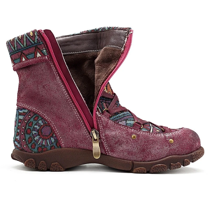 

Vogue Nice Embroidered Women Boots Autumn Winter Boho Ladies Round Head Short Boots Female Lace-up Boots Casual Shoes