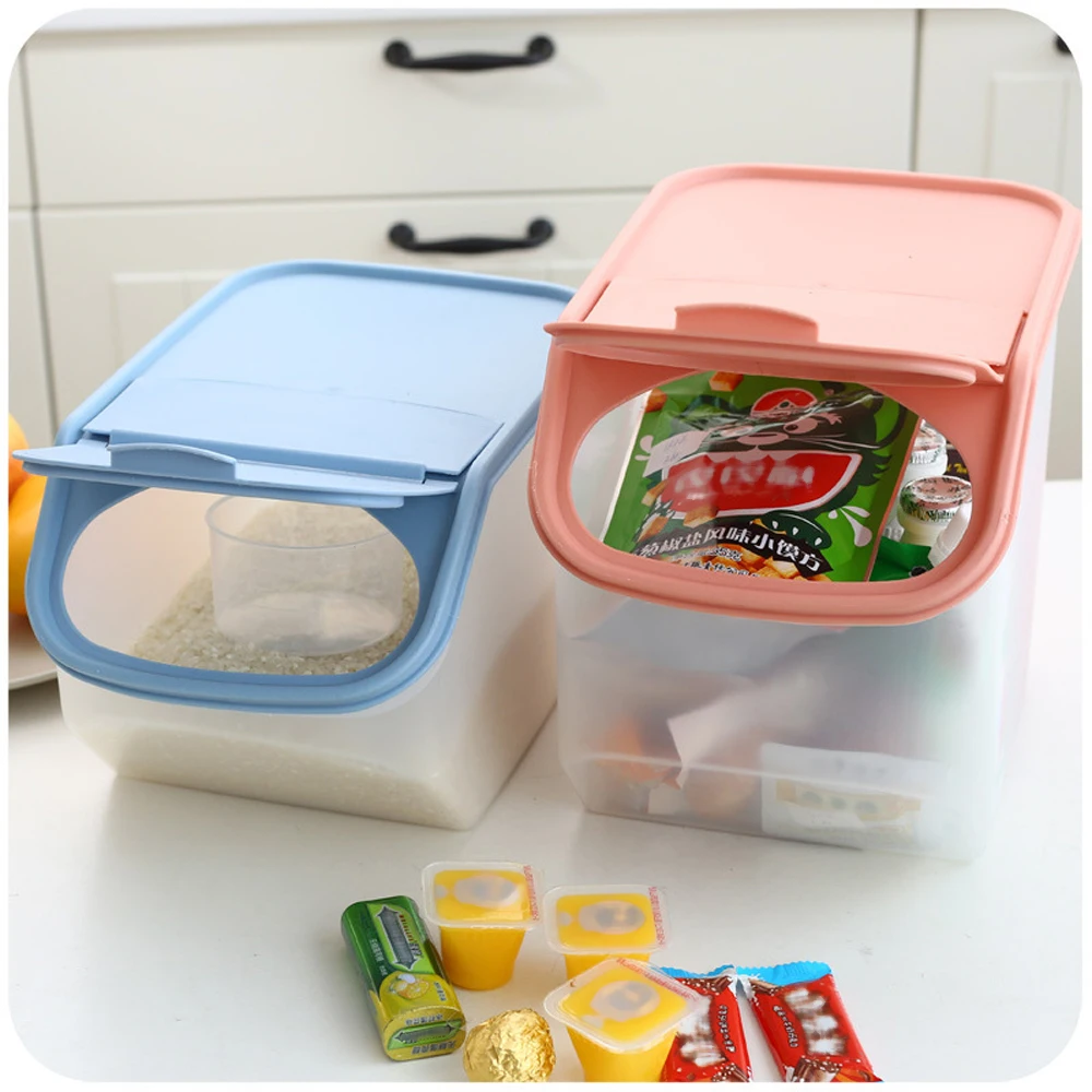 

5L Plastic Rice Storage Box Food Storage Bin Cornmeal Snacks Container Holder with Flip-Top Lid Measurement Kitchen Organized
