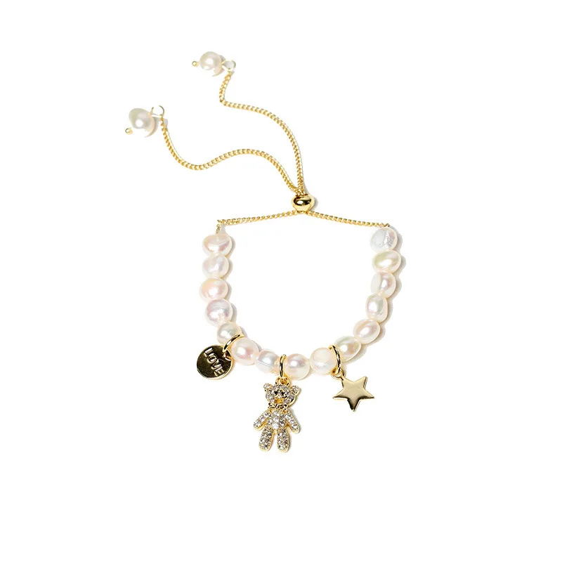 

2020 New Fashion Girl Forest Cute Bear Bracelet Pearl Can Be Pulled Adjustable Bracelet Fresh And Sweet Jewelry