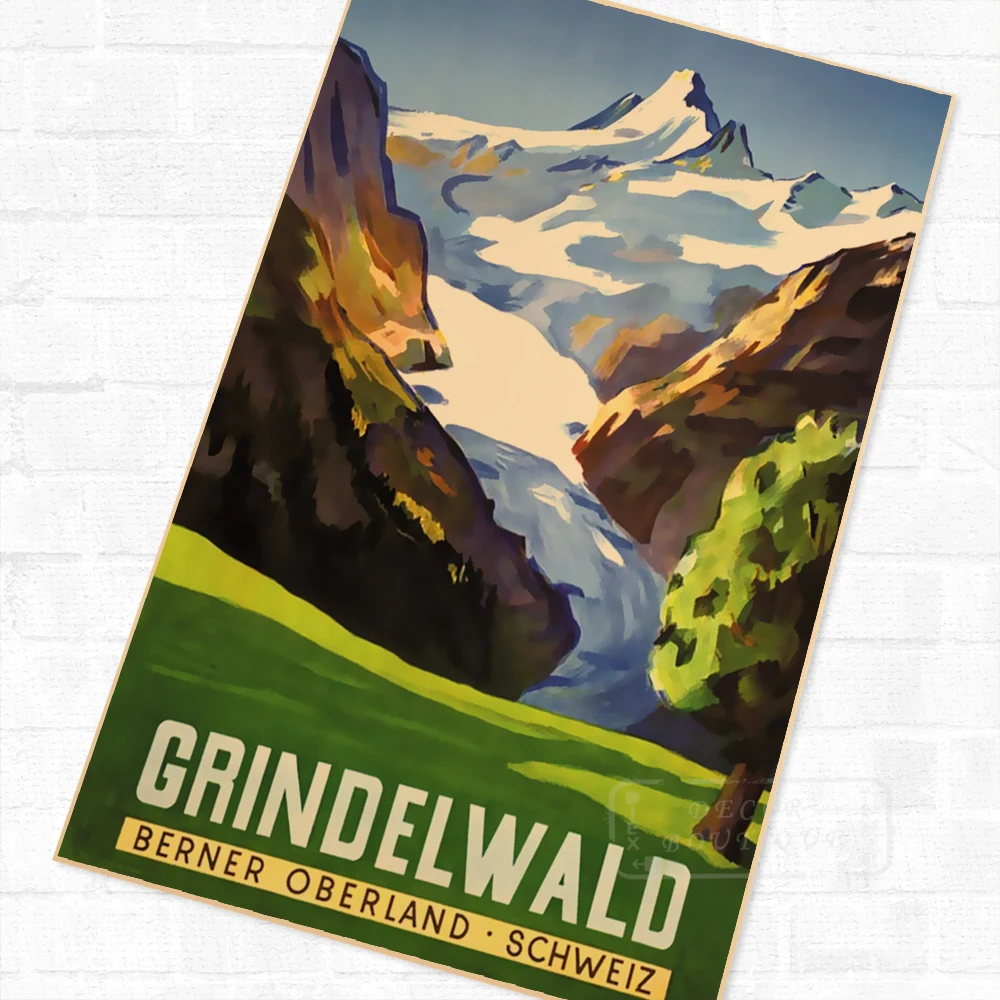 Grindelwald Switzerland Travel Poster Classic Retro Vintage Kraft