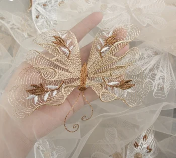 

Rose Gold Embroidered Tulle Lace Fabric Lace Fabric With Beautiful Butterflies Ivory Tulle Bridal Baby Dress Lace Fabric