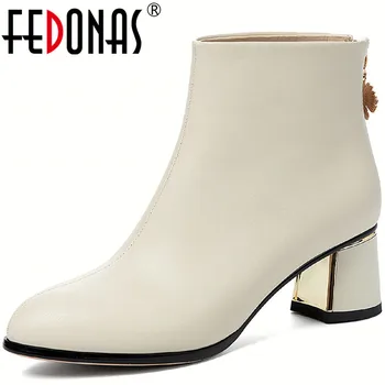 

FEDONAS Concise Back Zipper Autumn And Winter Shoes For Women Quality Round Toe High Heels Boots Leather Office Lady Shoes Woman