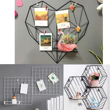 

Nordic Style Metal Cords Photos Postcards Frame Display Art Storage Rack Holder Cafe Heart Wall Hanging Shelf Clips Home Decor