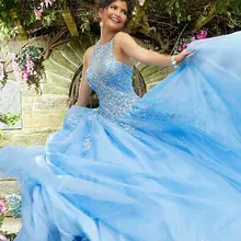 Сверкающее синее бальное платье из розового тюля с вышивкой из стразов и кристаллов вечернее Платье милое платье для девочек