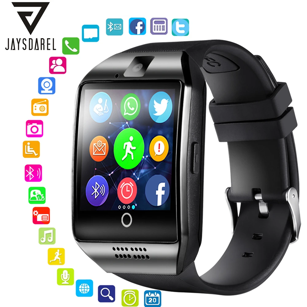 JAYSDAREL Q18 Смарт часы Сенсорный экран Поддержка TF sim-карты камера Bluetooth Smartwatch Facebook Whatsapp Twitter Синхронизация SMS