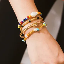 Modyle 4 шт./компл. Для женщин Браслеты набор бисера раковина цветной натуральный камень Золотая цепочка браслет Изысканная леди Костюмы аксессуары