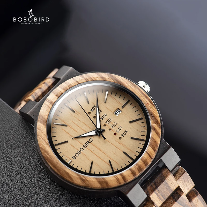 relogio masculino BOBO BIRD Men Watch Wooden Business Auto Date Week Display Quartz Timepiece Relogio Customize Logo Wholesale