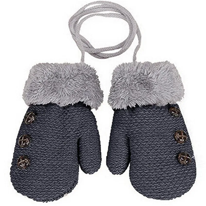 Зимние вязаные перчатки для мальчиков и девочек, теплые перчатки на веревочной веревке, перчатки для детей, перчатки для детей