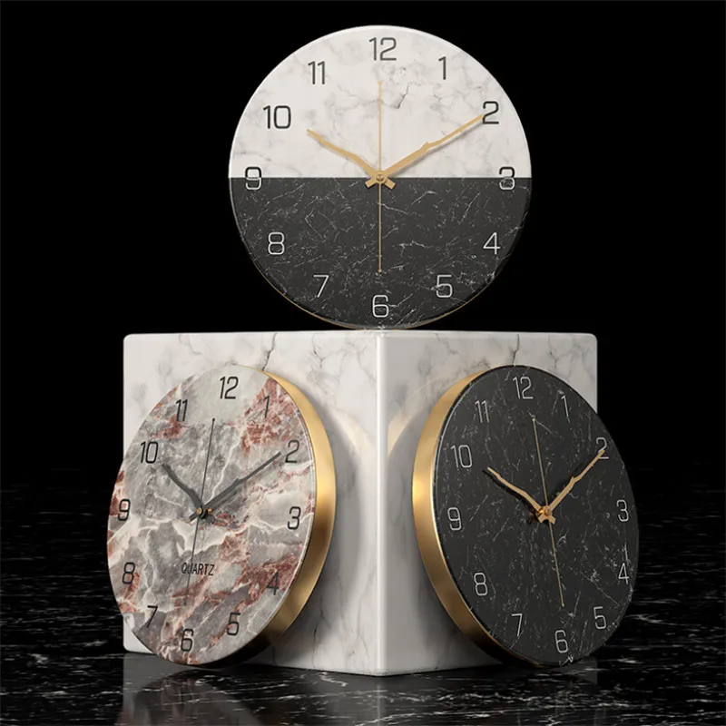 Clock Digital Wall Mounted Wall Clock, Marble Pattern Iron Wall Clock