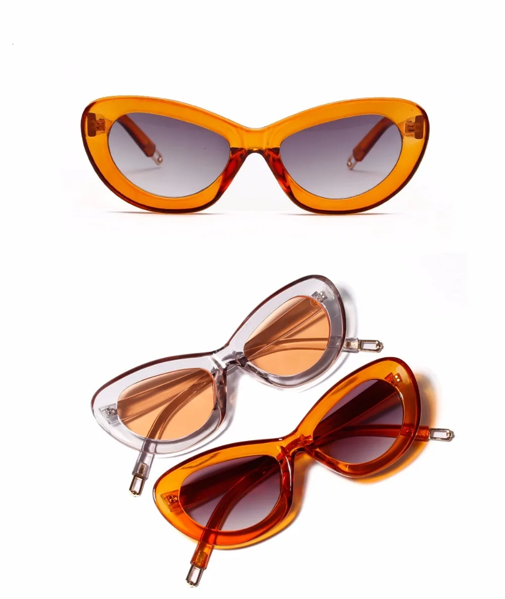 Новые модные милые сексуальные женские Овальные Солнцезащитные очки кошачий глаз, женские винтажные брендовые маленькие солнцезащитные очки, женские мужские Оранжевые солнцезащитные очки
