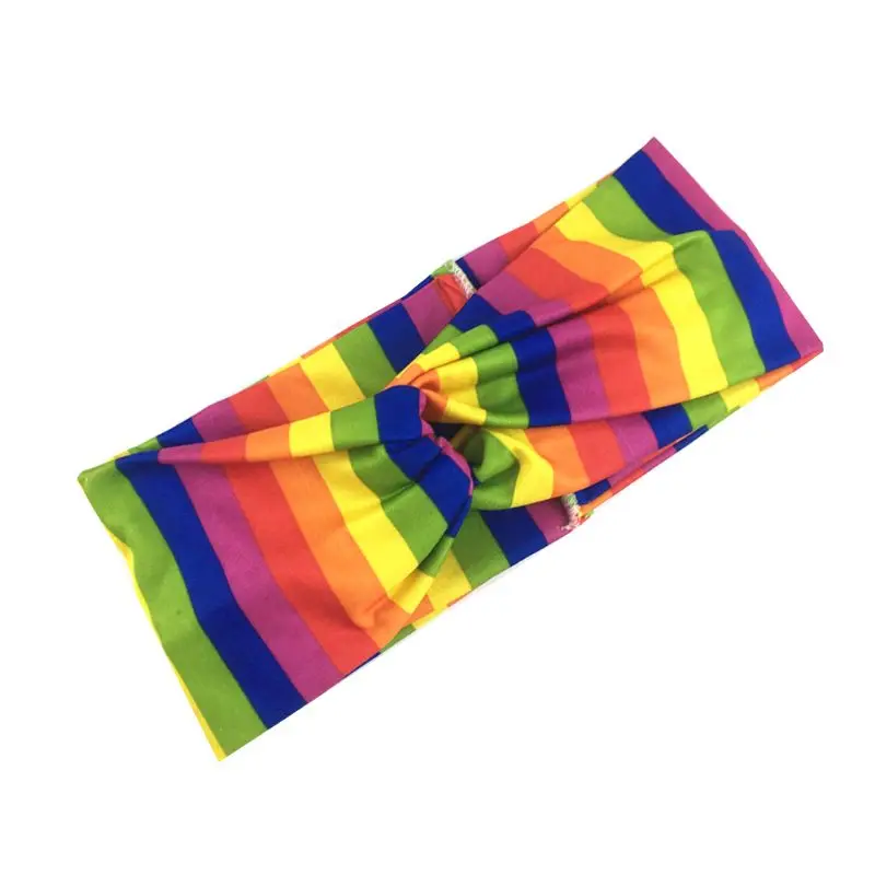 Korean Summer Rainbow Stripes Headband Women Men Criss Cross Knot Wide Hairband