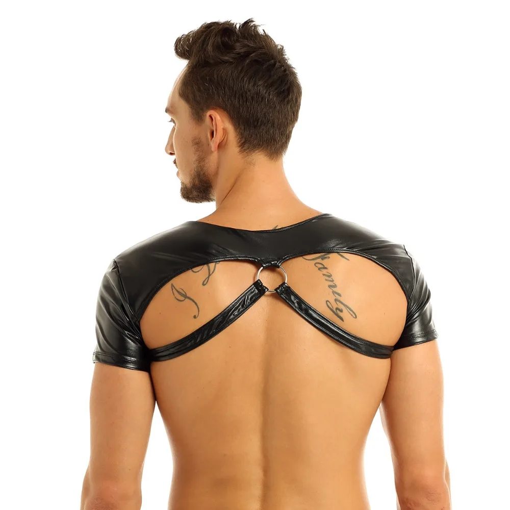 FEESHOW Black Faux Leather Harness Shoulder Bondage Belt Mens Half Tank Top Clubwear Male Stage Costume Crop Tops Chest Bdsm Men -Zentai shop online Hc6de3118d52c45f98dba4441a6e356048.jpg